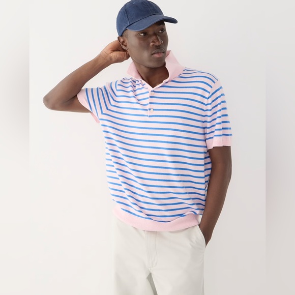 NWT JCrew Short-sleeve heritage cotton tipped sweater-polo in stripe - Picture 1 of 4